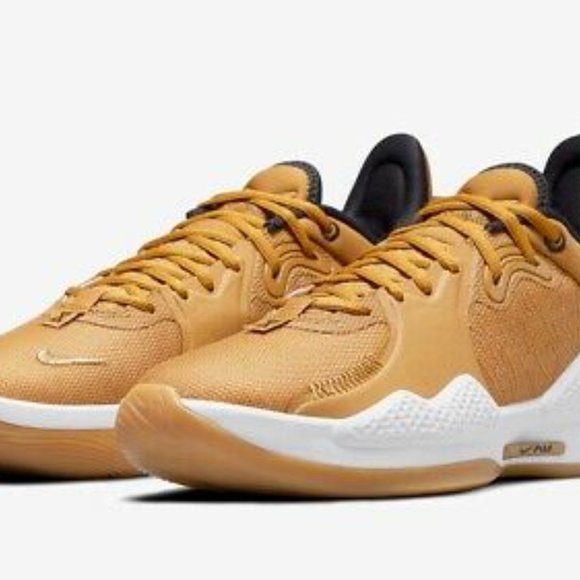 Nike PG 5 Paul George Wheat Flax Grain Gold Beige White Black CW3143-700 sz 17 - Picture 2 of 4